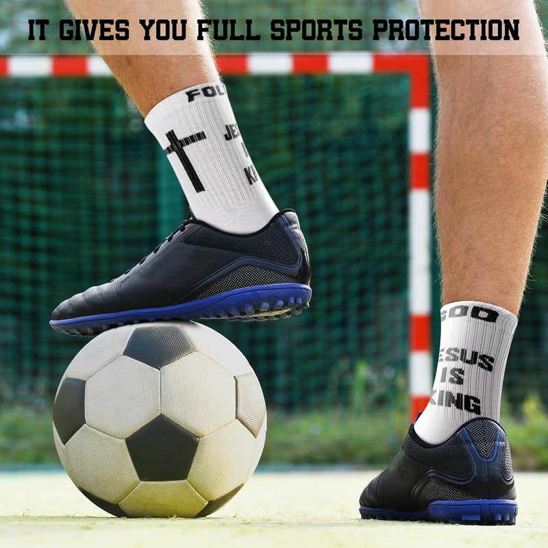 Jamntower 4 Pairs Cross Grip Soccer Socks with Bible Verse Anti Slip Religious Jesus Christian Football Sock with Rubber Dots - Image 5